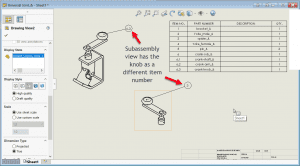 Subassembly view has the knob as a different item number
