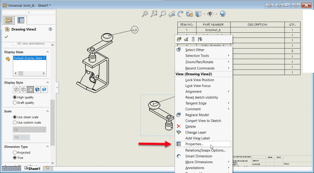 Link to BOM and Drawing View (Screenshot 2)