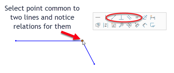 Select point common to two lines and notice relations for them