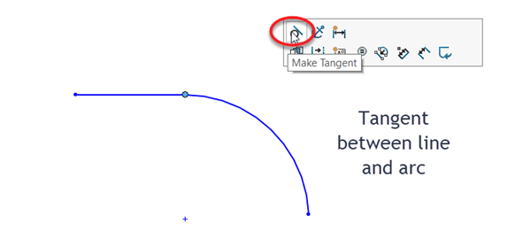 Tangent between line and arc