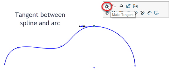 Tangent between spline and arc