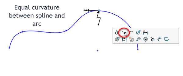 Equal curvature between spline and arc