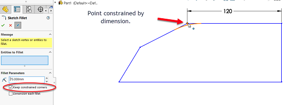 Visual 1 of a point constrained by dimension