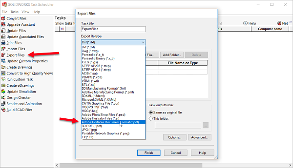 Screenshot of task scheduler for PDF creation