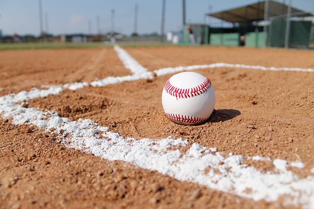 Closeup of baseball on the ground