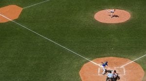 Aerial of baseball game and field