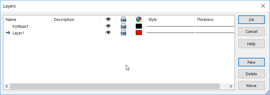 Dialog box with line color options