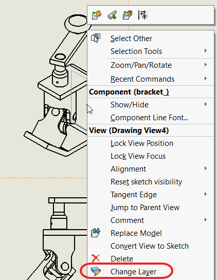 Select the component you want to change and choose “Change Layer” from the pop-up menu