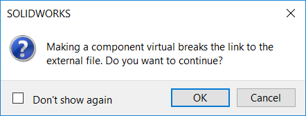 Dialog warning of link break to external file