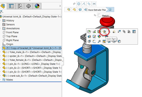 Visual of editing the bracket part and add some chamfers