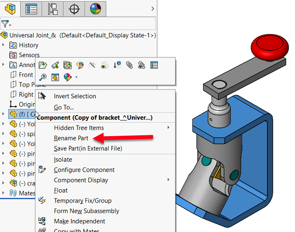 Right-click on the part and choosing Rename Part