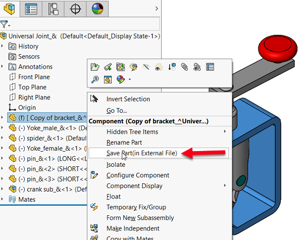 Right-click the part and choose Save Part (in External File)