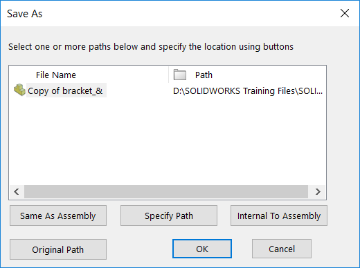 “Save As” box opportunity to rename the part