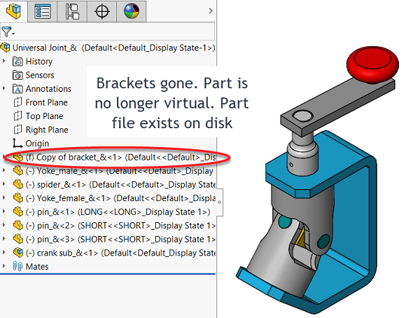 The copy of the part, modified the copy for that specific assembly, and then saved the new part file to disk