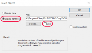 Create from File and Link Checkbox