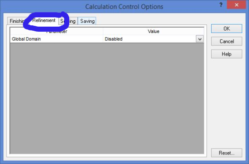 Calculation Control Options Window