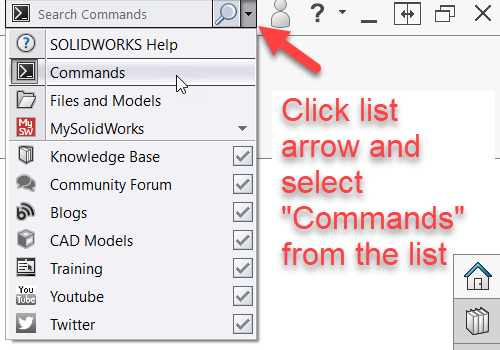 Click list arrow and select Commands from the list