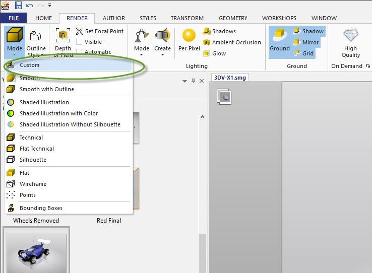 Figure 2 - SOLIDWORKS Composer Custom Option in Menu