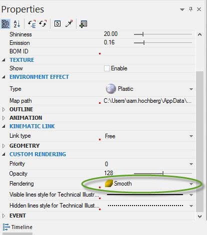 Figure 3 - SOLIDWORKS Composer with Smooth Option Selected in Properties