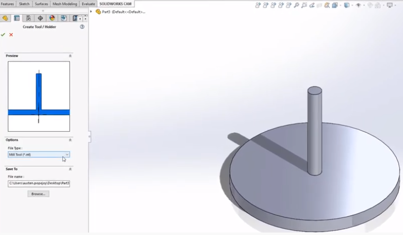 Computer Aided Manufacturing (CAM) example of a custom tool