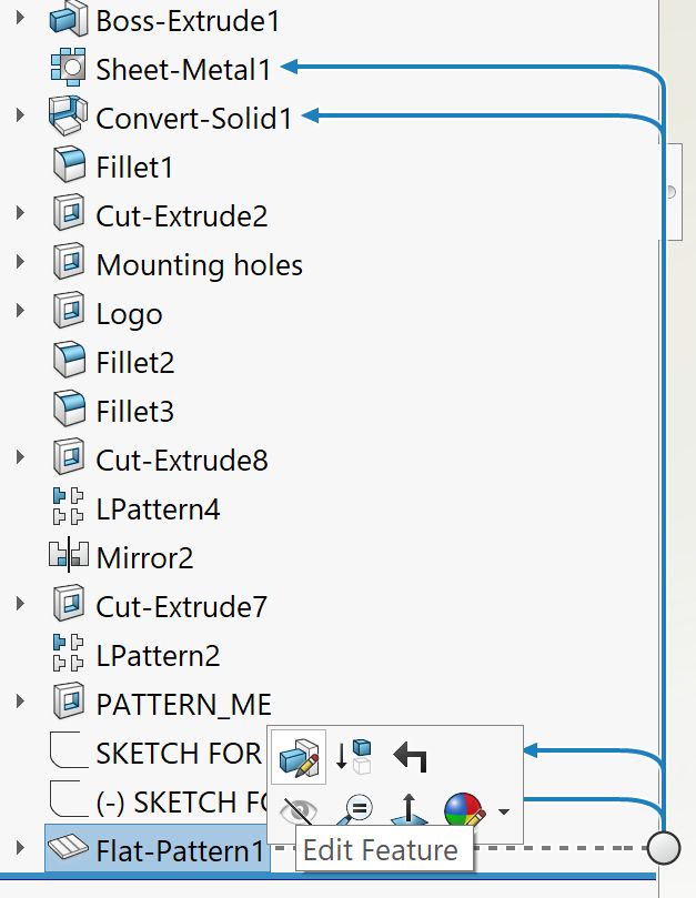 SOLIDWORKS Sheet Metal - Options, Convert Solid, Flat Pattern