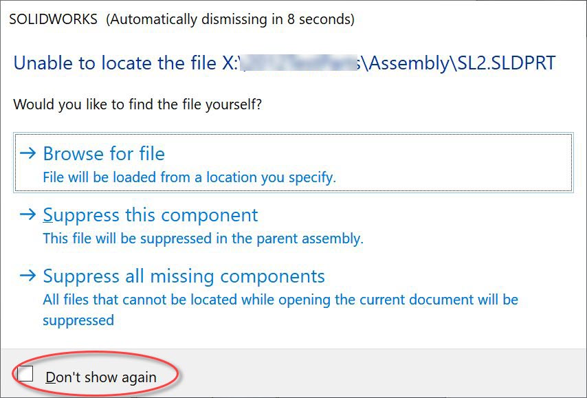SOLIDWORKS Pop-up with checkbox to Not Show Again