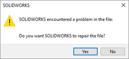 SOLIDWORKS Encountered a problem in the file.