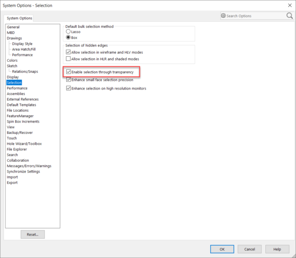 Lost Solidworks Lore Selection Through Transparency Gsc