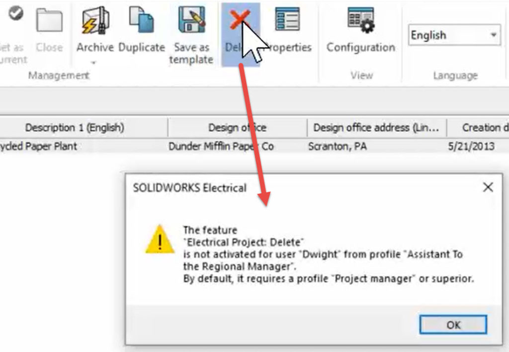 Delete projects SOLIDWORKS Electrical