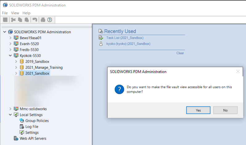 Do you want to make this file vault view accessible for all users on this computer
