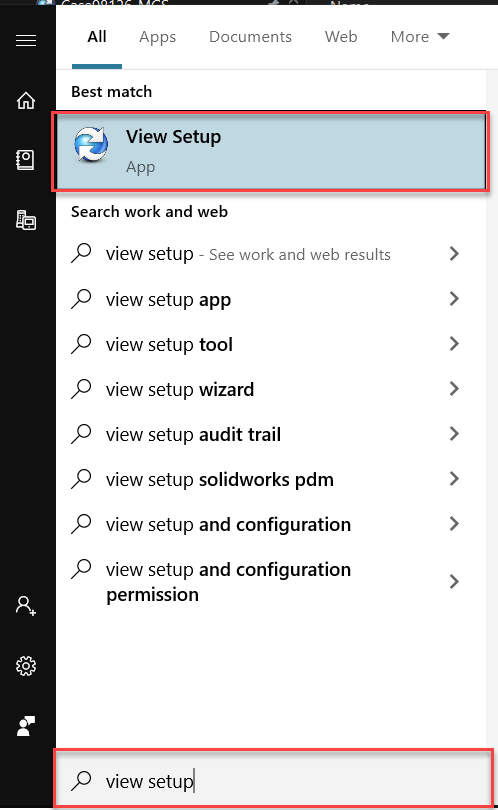 Search for view setup in windows search