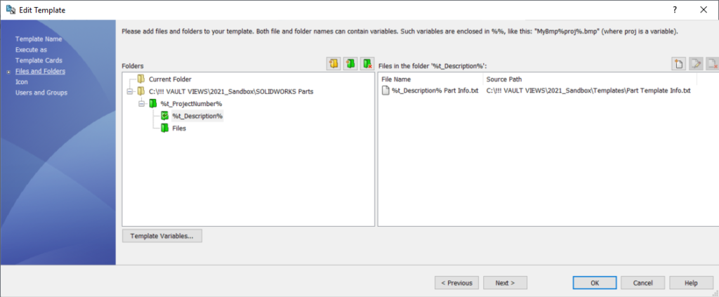 Files and folders template in SOLIDWORKS PDM