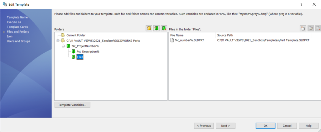 Files and folders template in SOLIDWORKS PDM