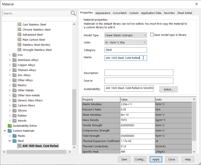 Change variables in materials properties tabs.