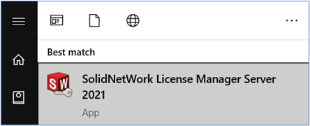 Image showing SolidNetWork License Manager Server from the Start Menu.