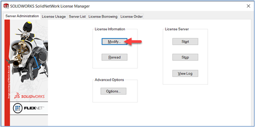 Click the server Administration tab, select the Modify button.
