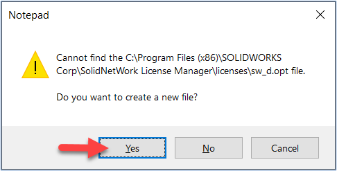 If a license does not already exist a dialog box will appear. Select yes to create a new file. 