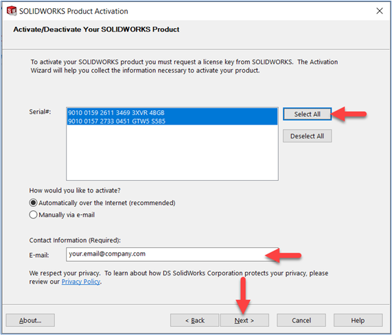 Activate/deactivate SOLIDWORKS Product