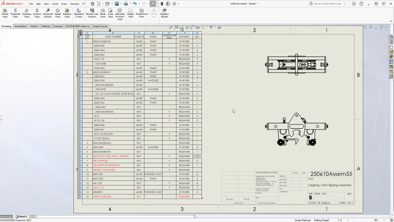 Identify overridden values in a BOM table more easily with values turning blue when overridden.