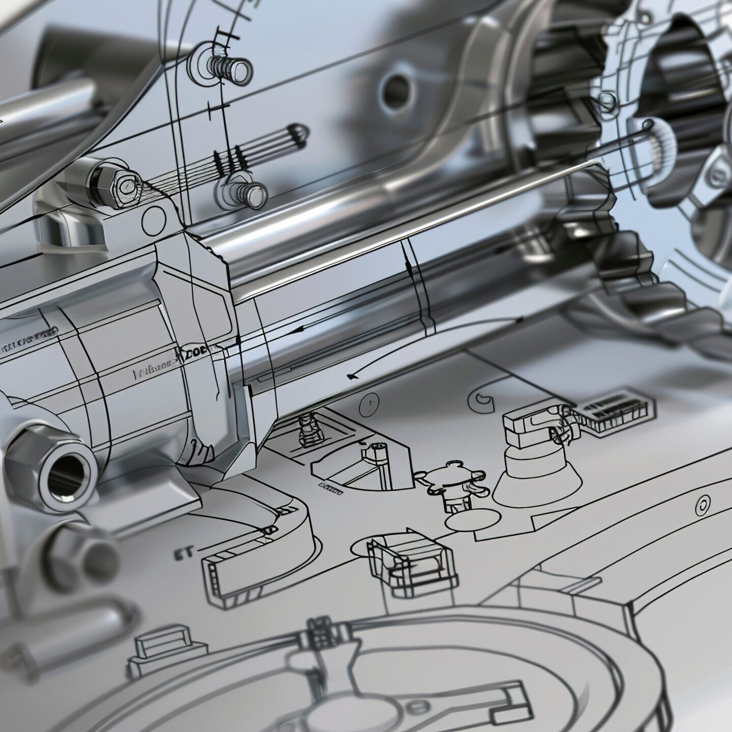 Close-up of a mechanical part design on CAD, precise details, clear and sharp display Close-up of a mechanical part design on CAD, precise details, clear and sharp display